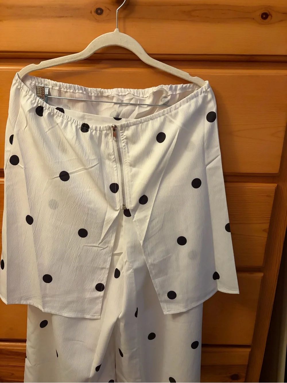 Polka Dot White Strapless 2 piece pant set